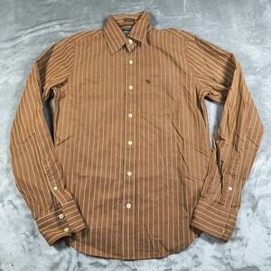 Vintage Abercrombie Fitch Shirt Mens Small Brown Striped Button Up Embroidered